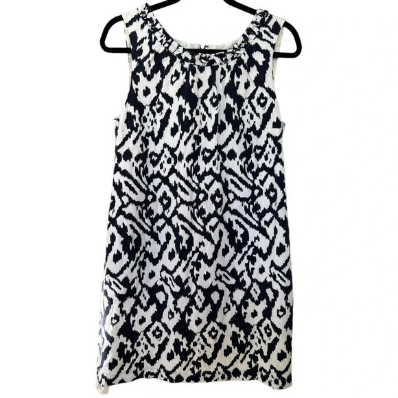 Ann Taylor LOFT Black & White Sleeveless Linen Blend Ikat Dress Size 10 - Picture 1 of 6